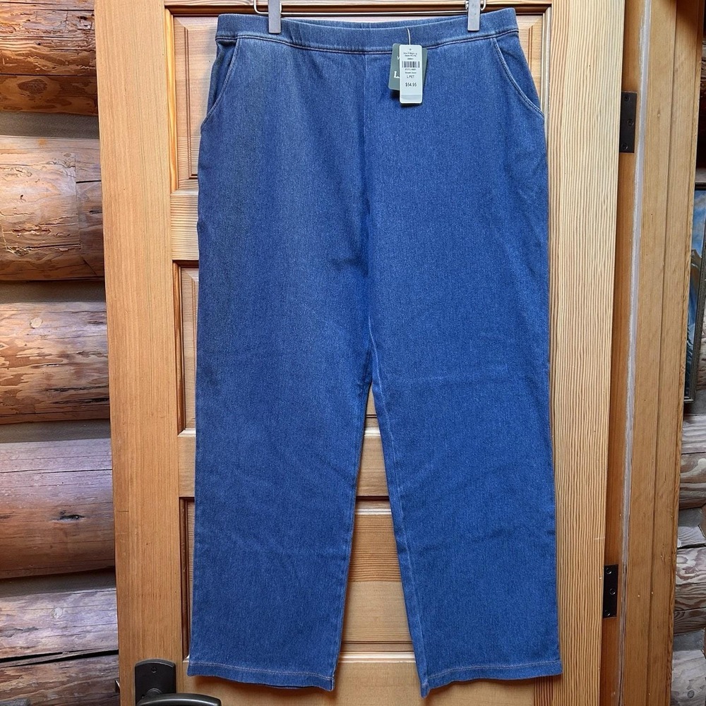 VTG 90s NEW LL Bean Women Straight Leg Denim Mom Jeans Large Perfect Fit Pull On